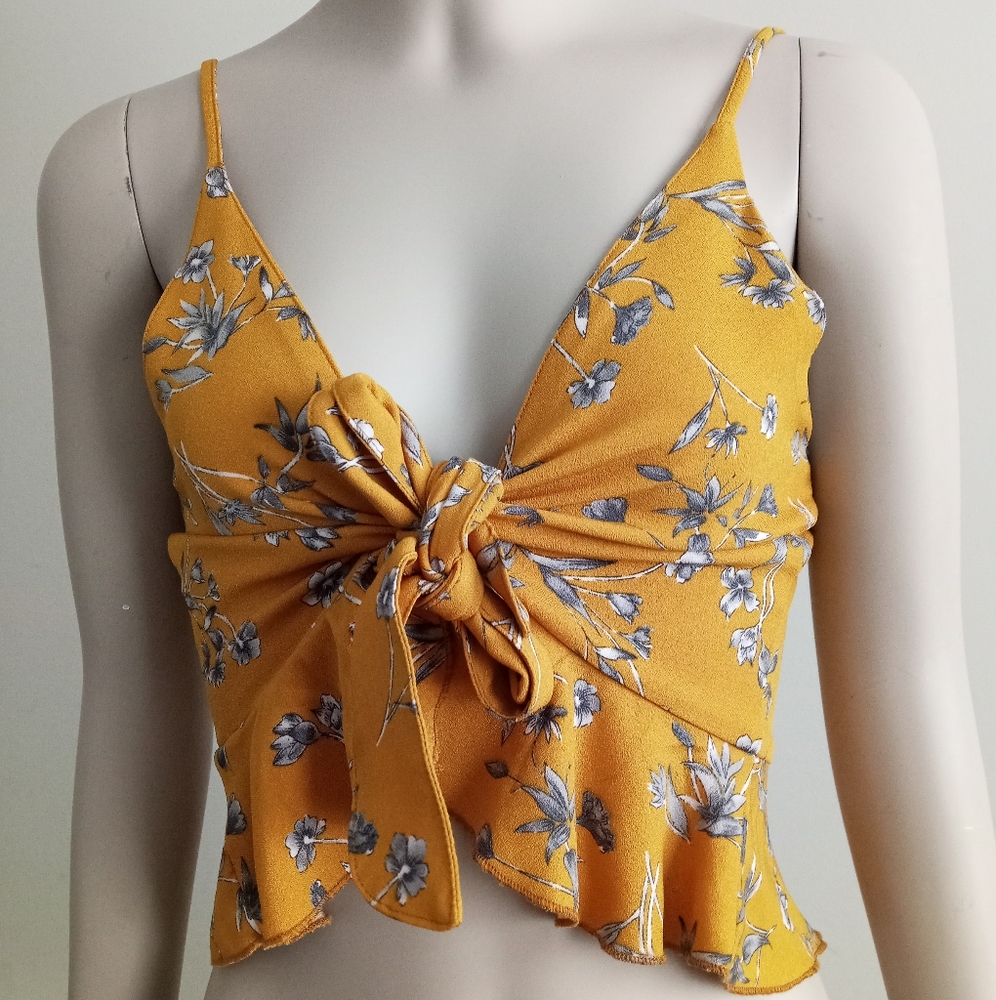 ZAFUL mustard floral print crop top size medium